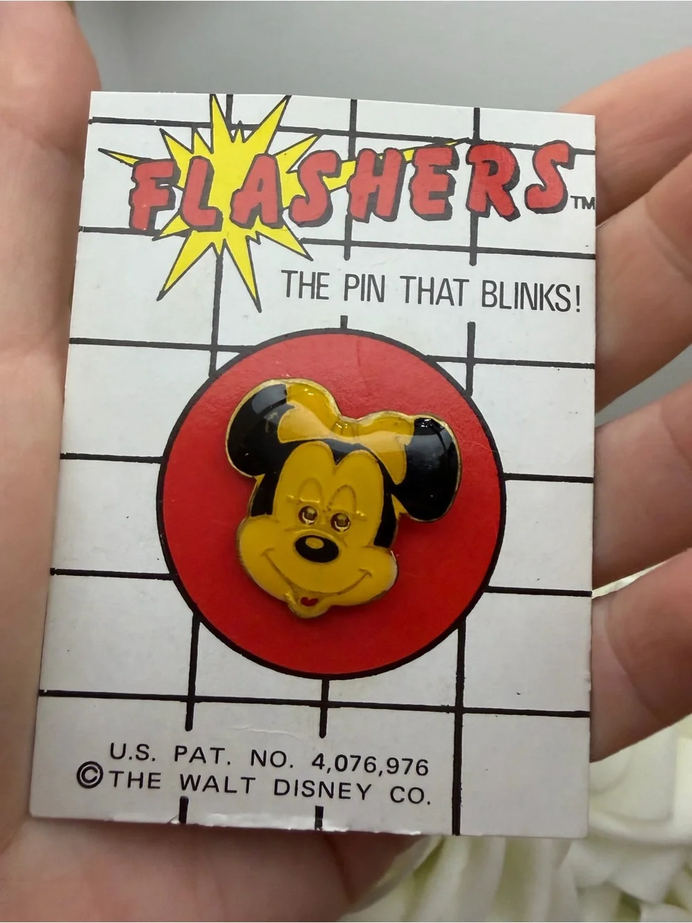 Disney Flashers Blinking Mickey Pin - Yellow & Black on Red